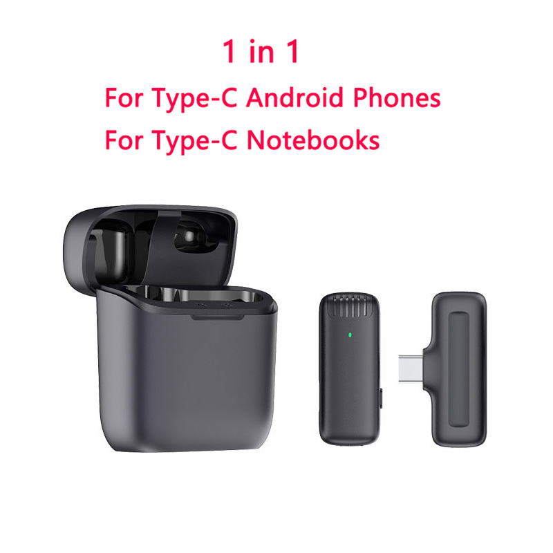 Draadloze lavaliermicrofoon Oplaadbehuizing Microfoon Draagbare audio-video-opname voor iPhone Android Camera Notebook Live Gaming Mic: GRIJS