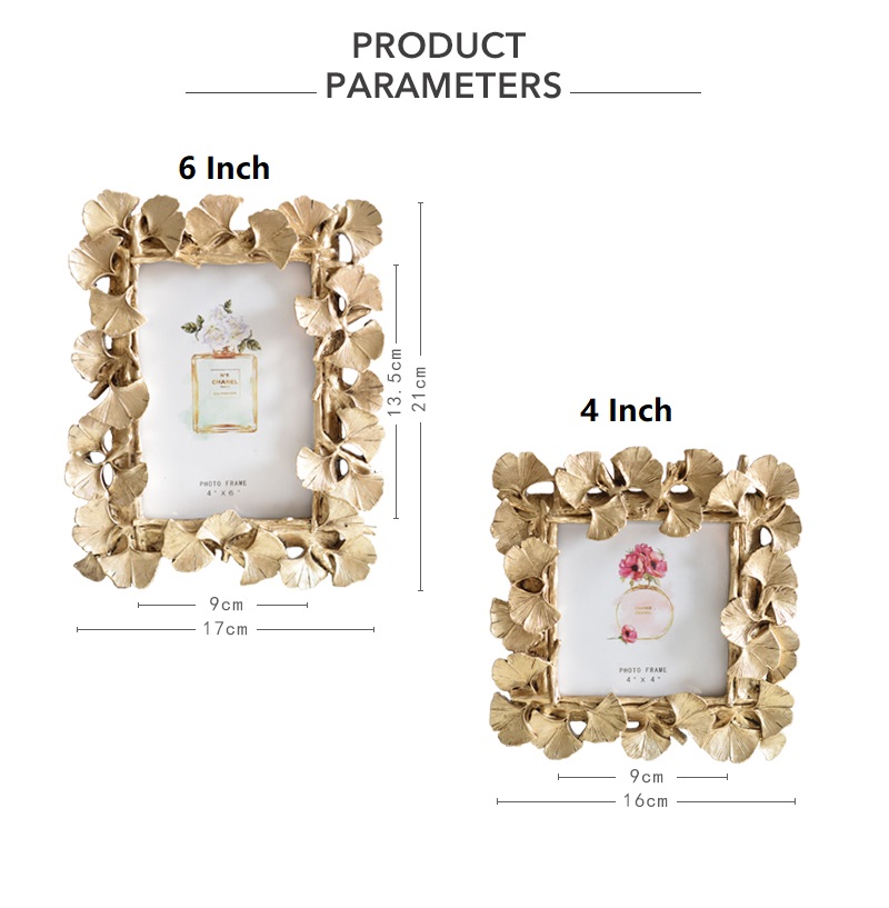 Marco original de resina de hoja dorada de Ginkgo, marco de fotos Vintage, para el hogar Decoración Retro, boda, artesanía, marco de fotos, , 4/6 pulgadas