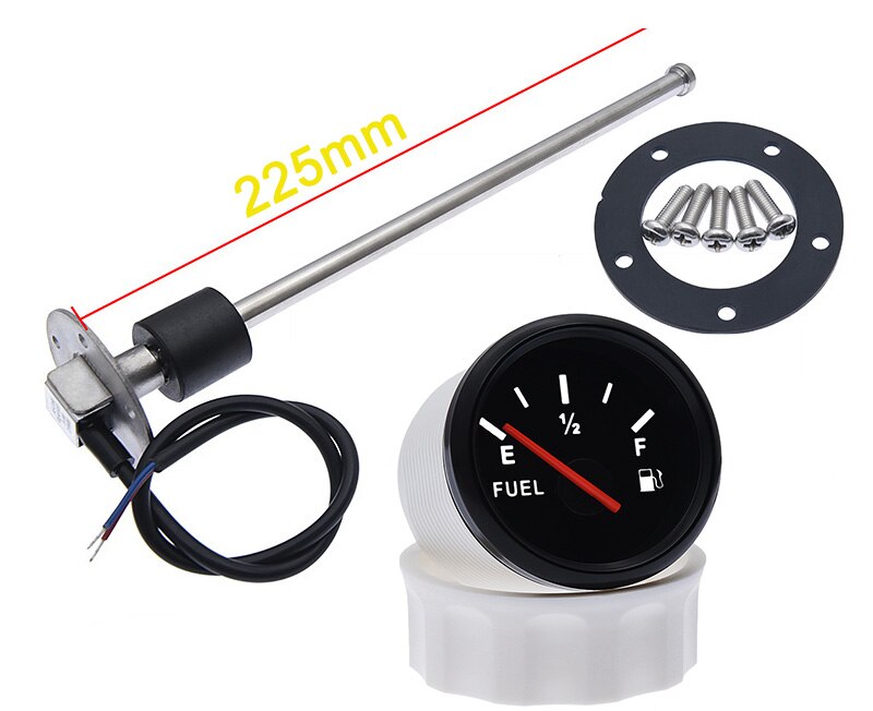 100-500mm 0-190 Ohm Fuel Level Sensor With 52mm Fuel Level Gauge Fuel Level Meter With Red Backlight Oil Indicator Range: 225MM SET