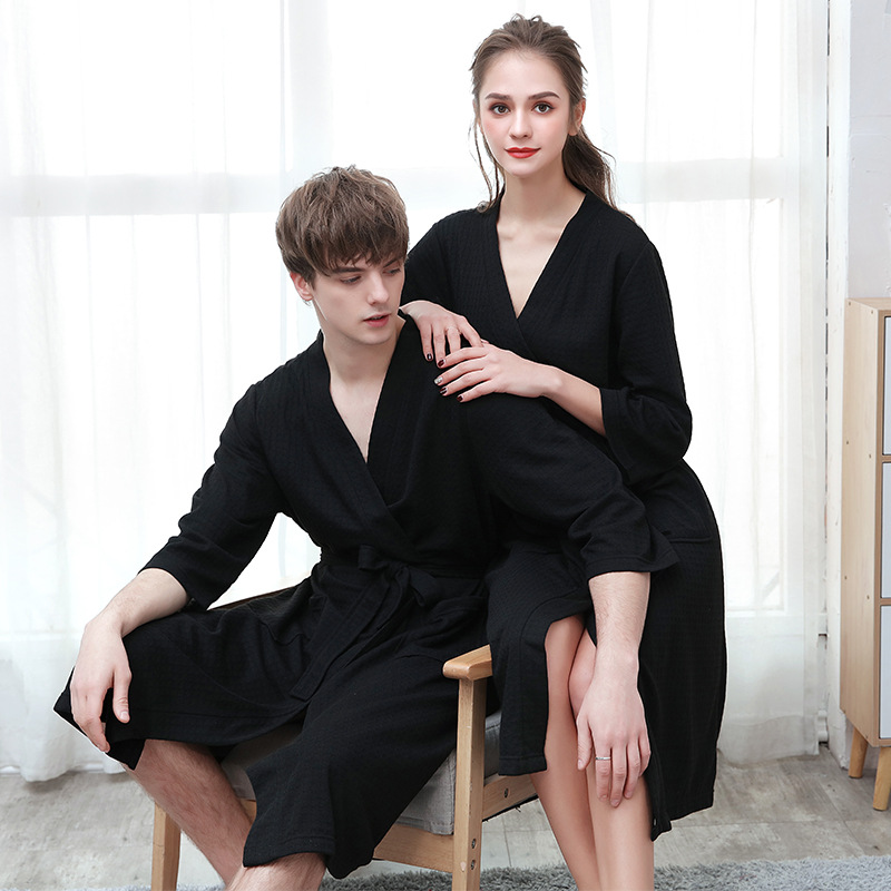 Spring And Summer Bathrobe Female Thin Section Waffle Couple Robe Men And Women Summer Korean Bathrobe Pajamas Homewear