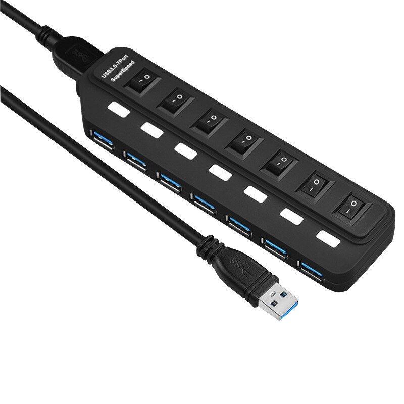 Divisor do cubo 3.0 de usb, cubo de dados de usb de 7 portas com interruptores e luzes individuais de ligar/desligar para o portátil, pc, computador