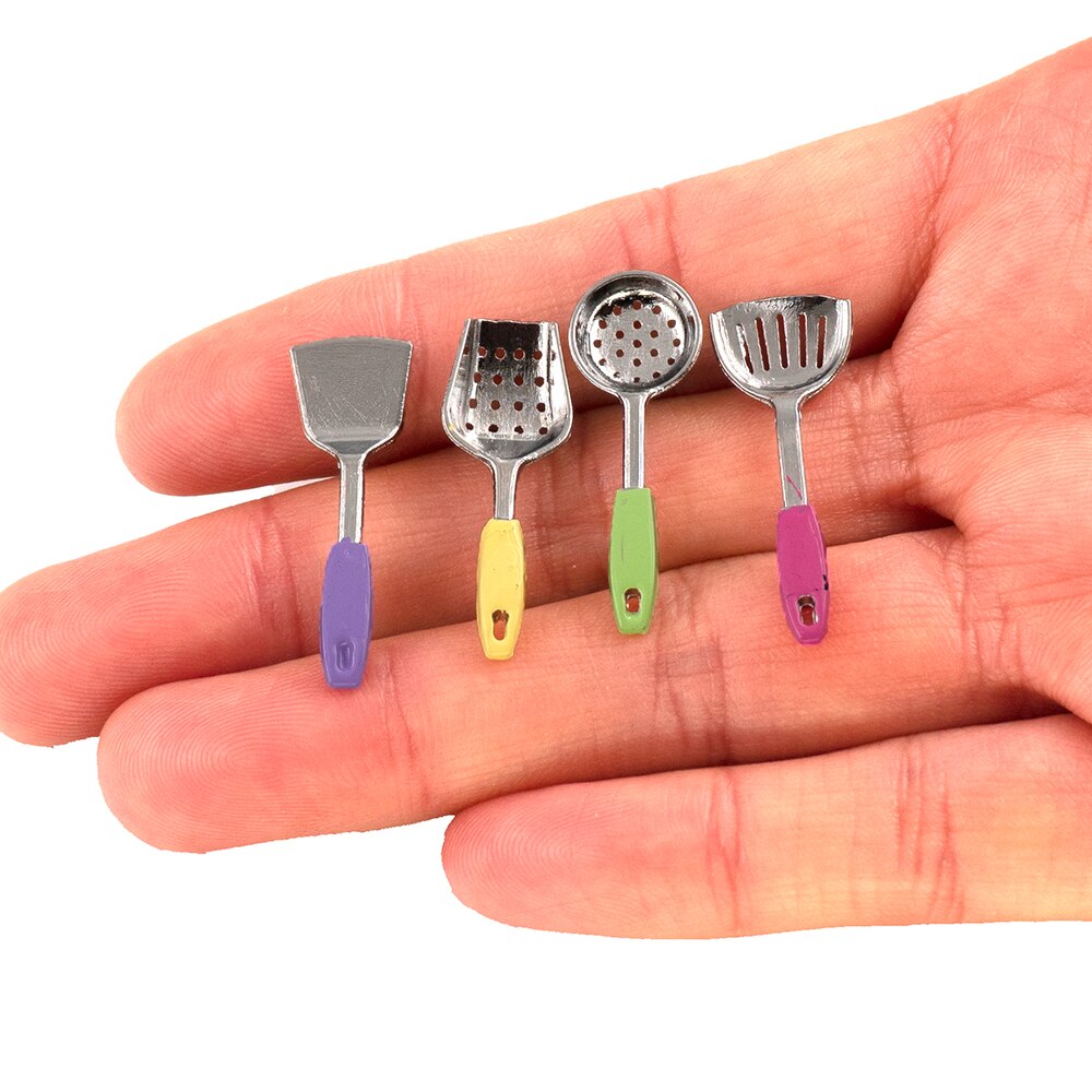 4Pcs 1/12 Puppenhaus Miniatur Zubehör Legierung Mini Skimming Löffel Schaufel Simulation Küche Utensilien Puppe Haus Dekoration
