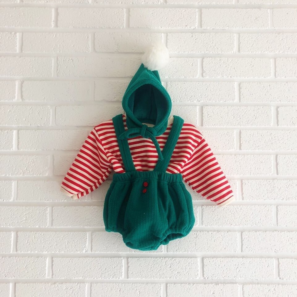 Babykledingset voor jongens, gestreepte tops met lange mouwen en kinderoveralls + muts, 3 sets kinderkleding, jumpsuits voor meisjes en babykleding.: Groente / 3t