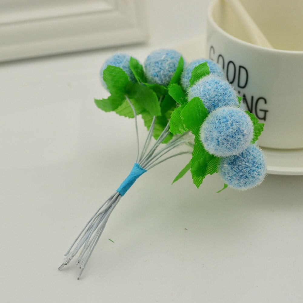 Flores artificiales baratas para decoración de hogar, jardín, boda, corona, , Scrapbooking, manualidades, bolas de pompón de simulación, 6 uds.: blue