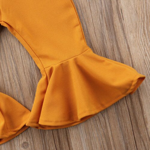 Emmababy Del Bambino Della Ragazza Giallo Aderente Elastico Tute E Salopette Tuta 1-6Y Bambini Dei Capretti di Estate Off Spalla Bell Bottom Pantaloni Abiti