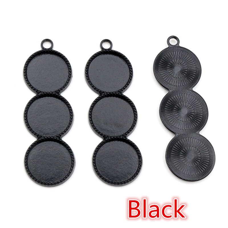 10 piezas 12mm tamaño interior tres camafeo cabujón Base en blanco bandejas colgantes bisel DIY COLLAR COLGANTE joyas hallazgos: Black
