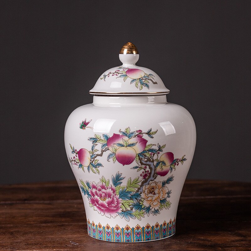 Moderne Rode Geschilderd Bloem Keramische Potten Opslag Grote Capaciteit Verzegelde Thee Blikken Gilded Porselein Ambachten Snoep Potten Woondecoratie: F
