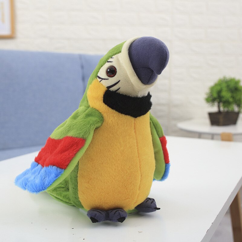 Jouet en peluche perroquet parlant électrique mignon, enregistrement répétitions, ailes ondulées, oiseau électronique en peluche, pour enfants: green