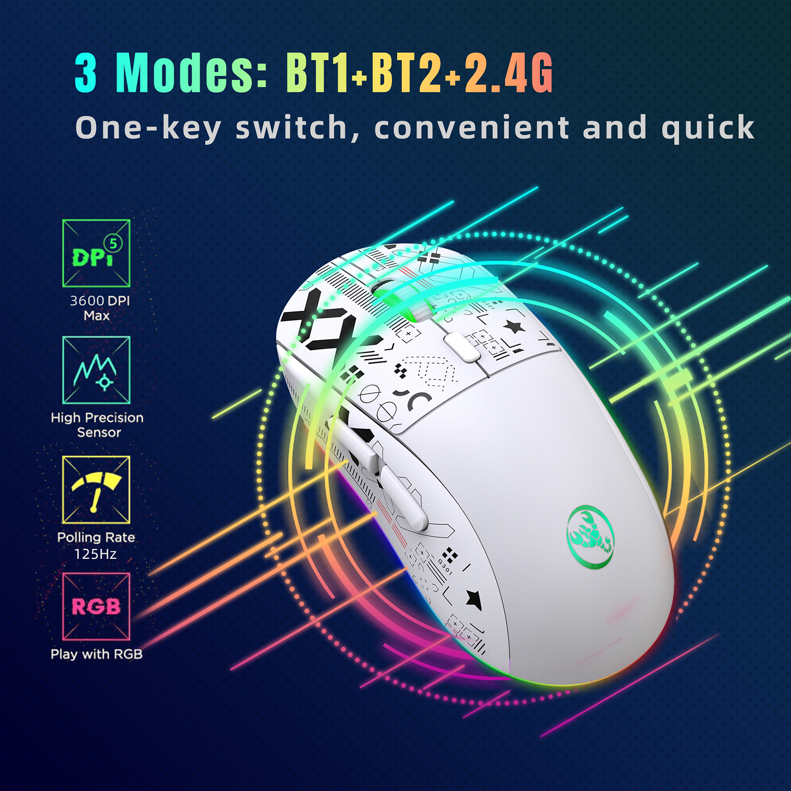 hxsj T90 2,4 G kabellose mechanische Maus RGB-Gaming-Maus Ergonomische 10 Millionen Tastenhub 3600 DPI Maus 11 RGB-Beleuchtungsmodi Mäuse