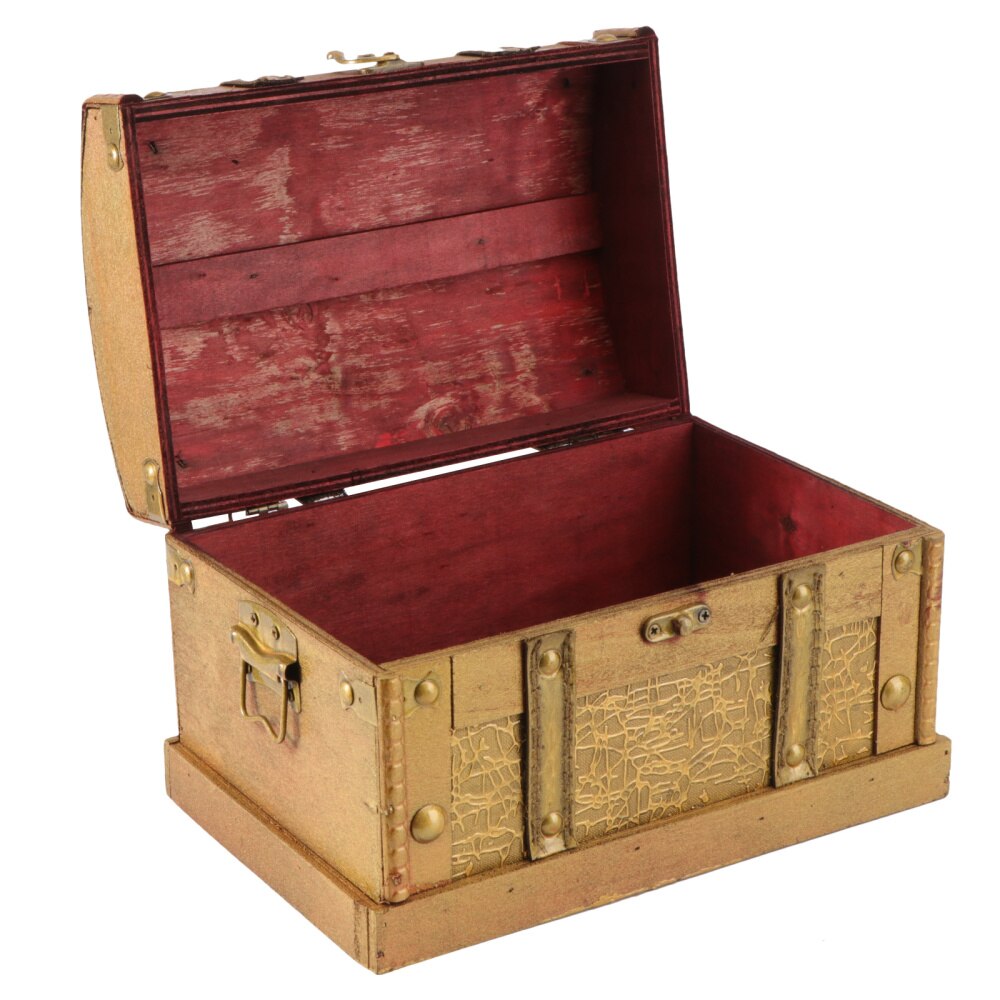 Retro Wooden Pirate Treasure Chest Box Jewelry Storage Organizer Trinket Keepsake Treasure Case Decor Without Lock Size: Default Title