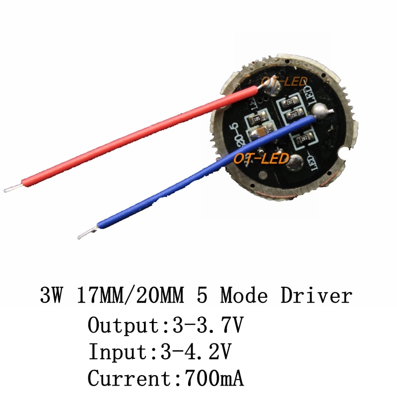 Controlador cree XRE-Q5/XPE XP-E /XBD, DC3-4.2V de 17mm, 20mm, 700MA, 5 modos, para linterna LED de 3W, emisor de diodo de luz, 1 ud., 5 uds.