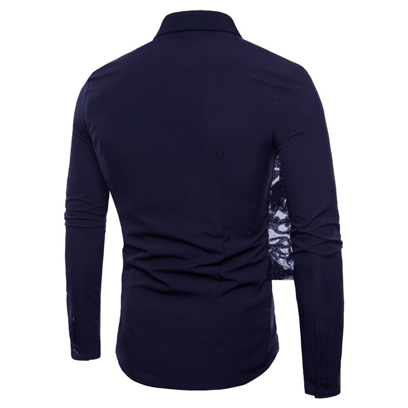 Herr långärmade skjortor herr sommar business casual slim-fit skjortor herr solid paljett spets dekorerade smoking skjortor