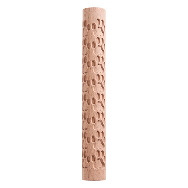 Embossing Rolling Pin Christmas Theme Pattern Engraved Wooden 3D Roller for Embossed Pastry Fondant Cake Dough Kitchen: Paw print