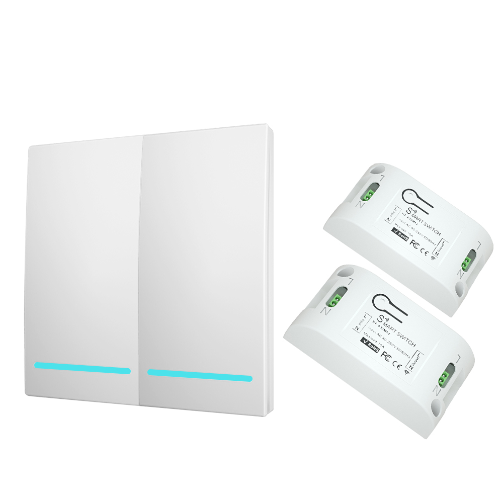 CACAZI Home Wall Panel Wireless smart push Switch Light button 433Mhz RF Remote Control AC 90-250V Receiver Bedroom Ceiling Lamp: 2 gang 2 receiver WH