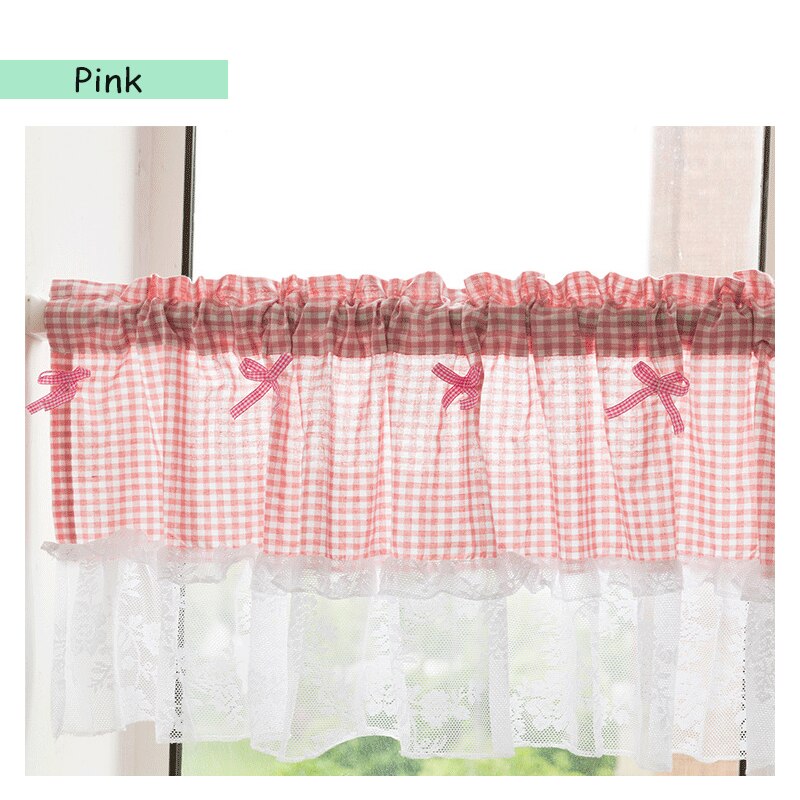 Mcao-cortina corta de encaje a cuadros para cocina, tela nórdica minimalista, bolsillo, entramado suave y duradero, cortinas de ventana de cuadros TJ1923: Pink / W106xH45cm