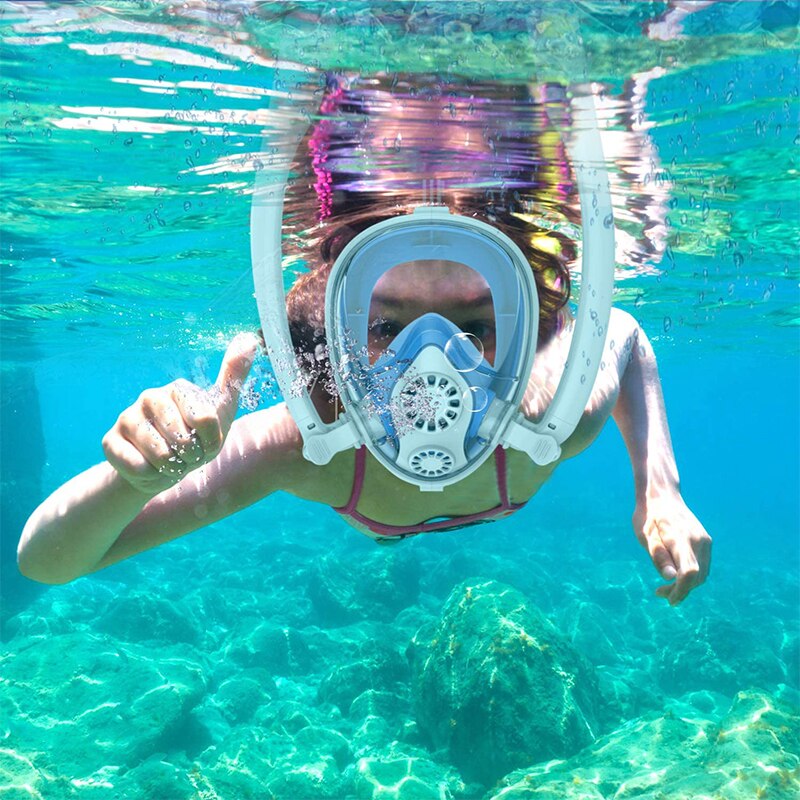 Waterproof Underwater Full Face Diving Mask Anti Fog Dual-tube Swimming Snorkel Equipment