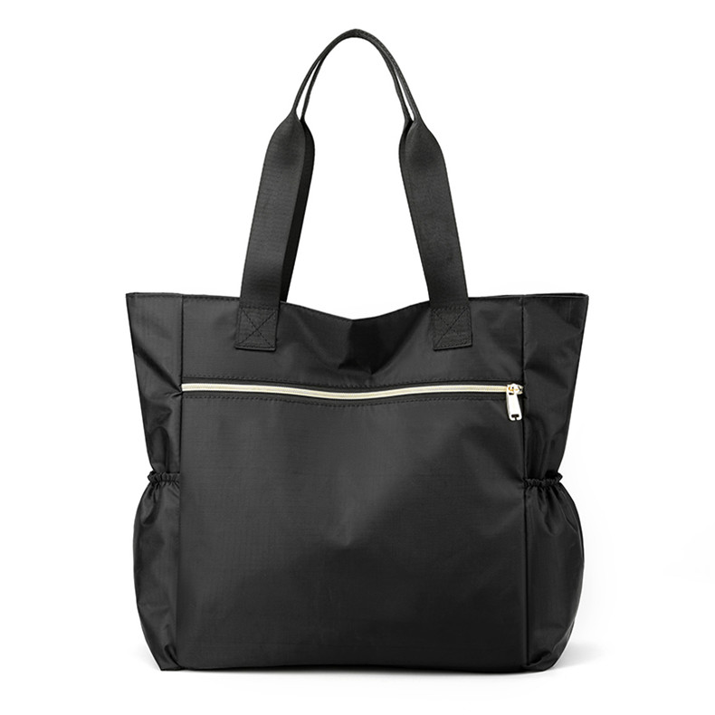 Stor skuldertaske med tophåndtag, let dametaske, nylonhåndtasker, blomstermønstrede tote-tasker, strandtasker, feminin bolsa: Sort