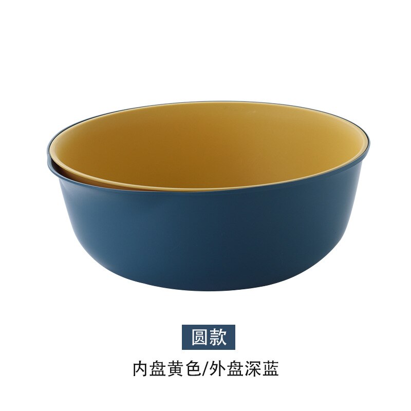 Escurridor comida filtro fruta colador de colador arroz vegetal escurridor cocina colador de doble-capa de plástico: Blue Yellow Round