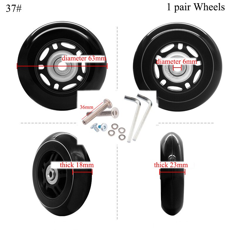 Zwarte Koffer Wielen 2 Sets Bagage Koffer Vervanging Wheel Repair Tool Wielen Diameter 60-76 Mm Koffer Onderdelen Accessoires: 37.