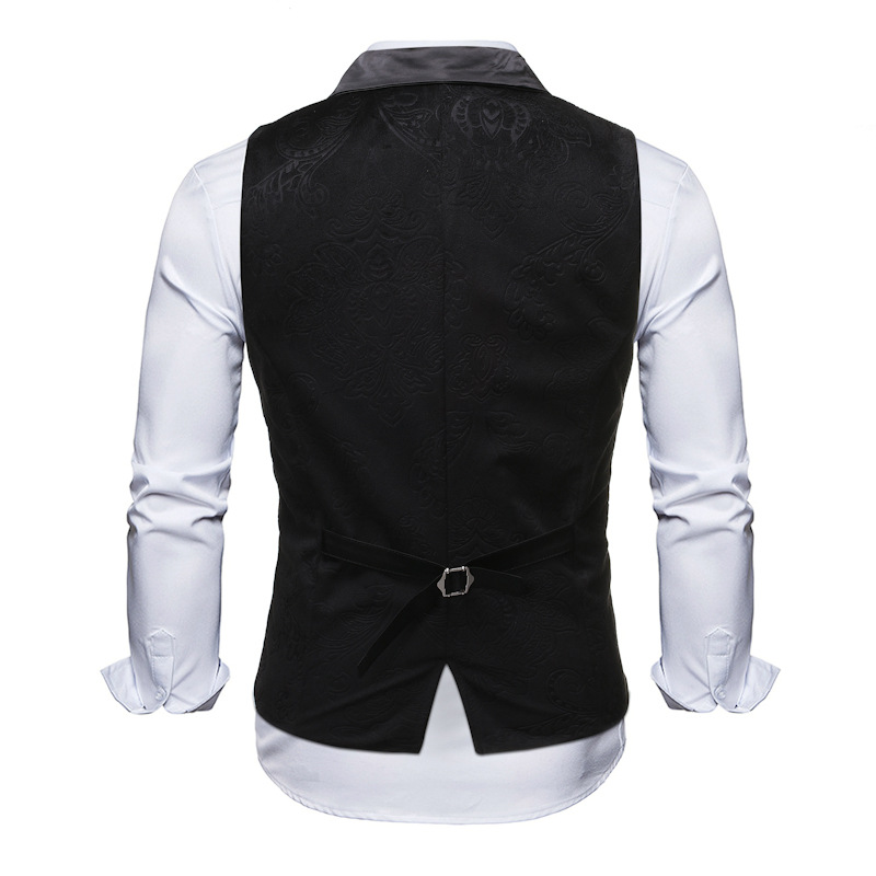 Mens Suit Vest Black Jacquard Formal Business Vests Waistcoat Men Gilet Party Wedding Tuxedo Vest Chaleco Hombre