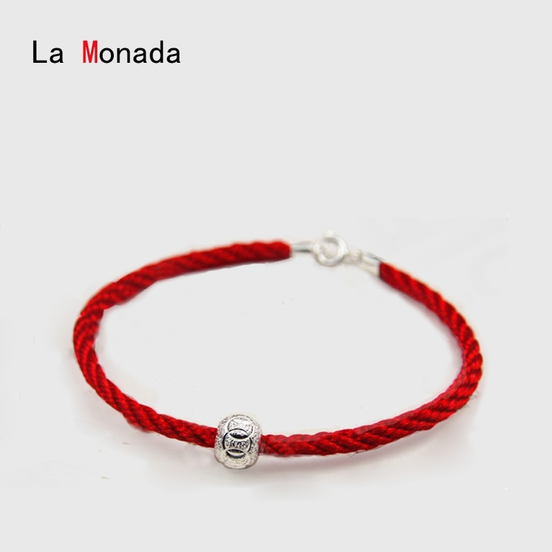 La Monada 925 Sterling Zilveren Kralen Mode Paar Klassieke Rode Touw Armbanden Rode Lijn Draad String Sieraden Armbanden Voor Vrouwen