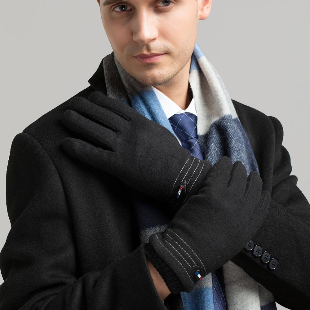 Bison dneim ægte uld vinterhandsker til mænd berøringsskærm vindtæt fuldfinger tykkere varme vinter mandlige handsker s035