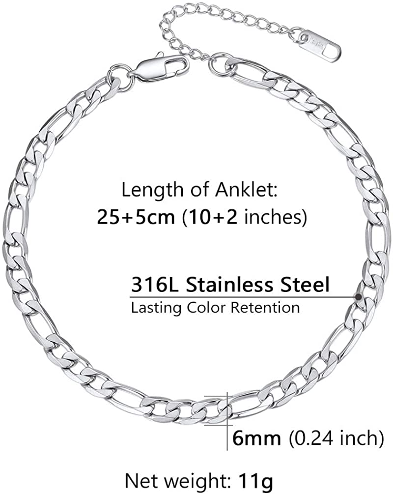 U7 Gold Anklet Stainless Steel Chain Anklets Summer Beach Jewelry for Men Women 25-30cm Long A336