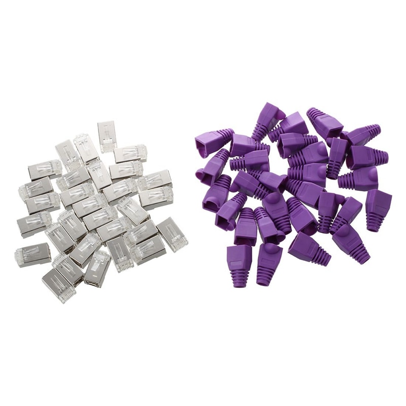 30 Pcs Metal Shielded 8P8C RJ45 Plug Network Connectors w Protective Sleeve: Default Title