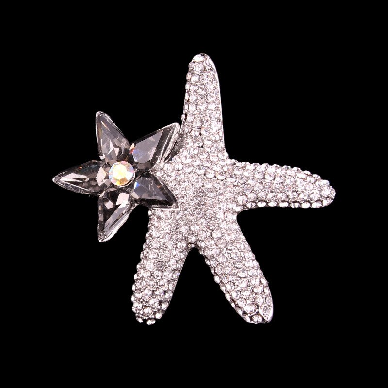 SA silaverage Starfish broches para mujeres Blanco/azul flor Navidad broche flor broche pin Zirconia broches