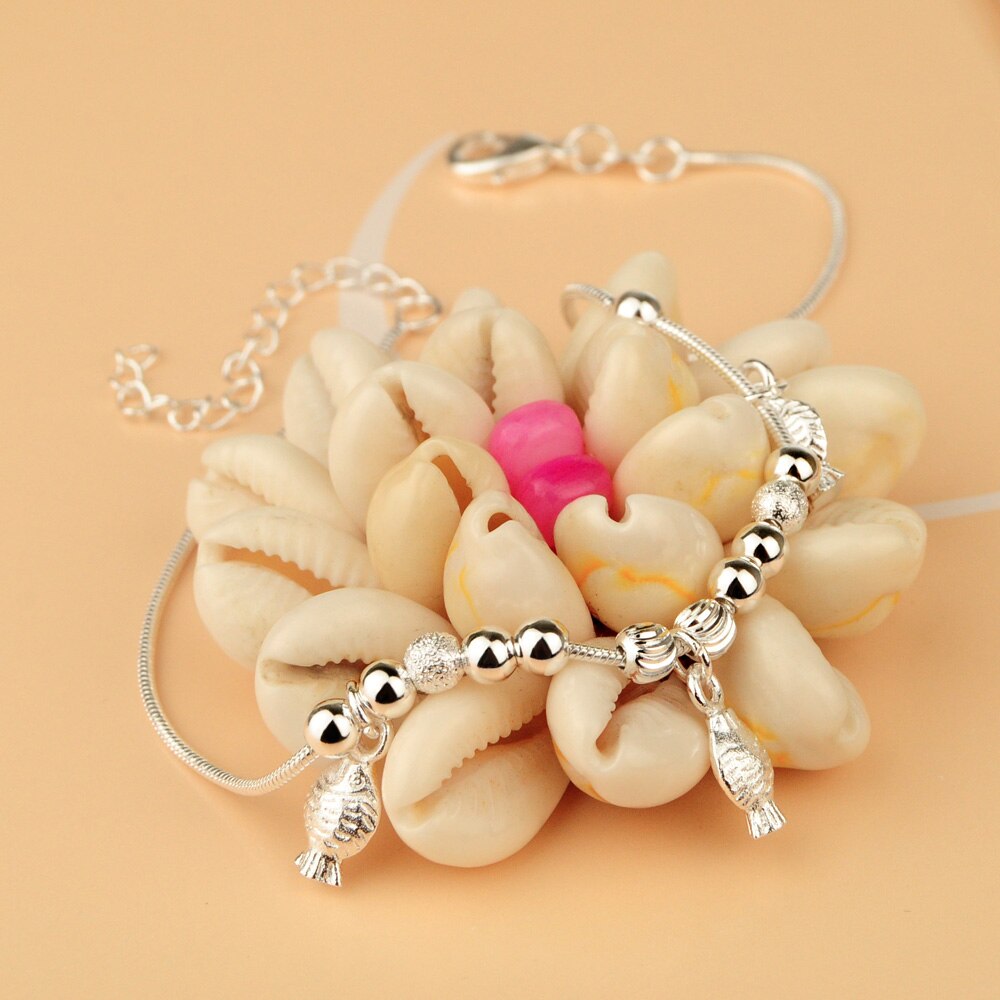 Zomer Vrouwen Pure 925 Zilveren Enkelbandje Charm Fish Hanger Snake Chain 20-28Cm Enkelband Sandalen Sieraden karabijn