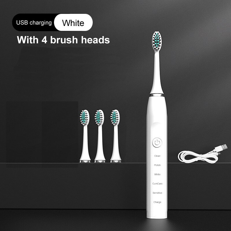 gollinio Sonic Electric Toothbrush Adult Timer Brush 5 Mode USB Charger Rechargeable Tooth Brushes Replacement Heads Set GL12A: GL12White4H