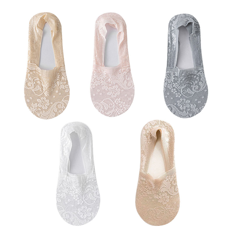 5 par/lote calcetines de mujer calcetines náuticos verano transpirable silicona antideslizante fino Invisible tobillo calcetín transparente corto Sox: Plata