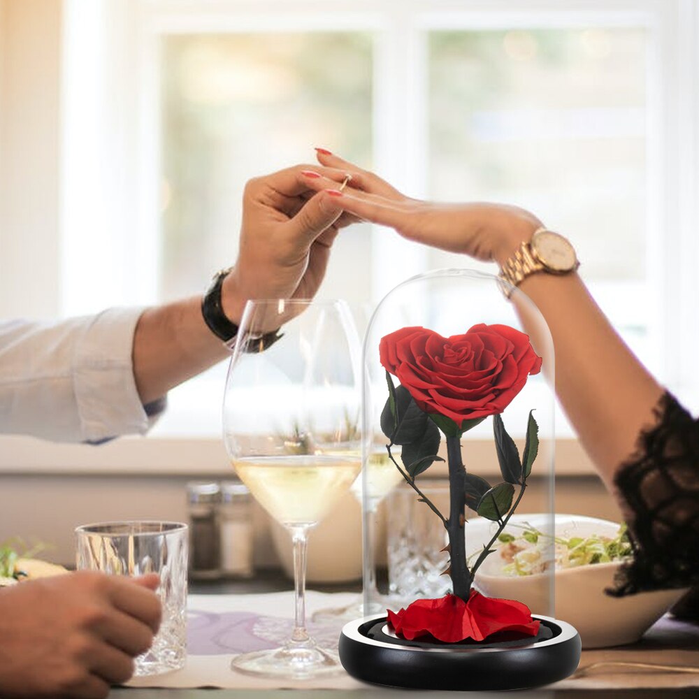 AINYROSE Heart Shaped Preserved Rose Beauty and The Beast Eternal Rose Wedding Artificial Flowers Valentine Christmas