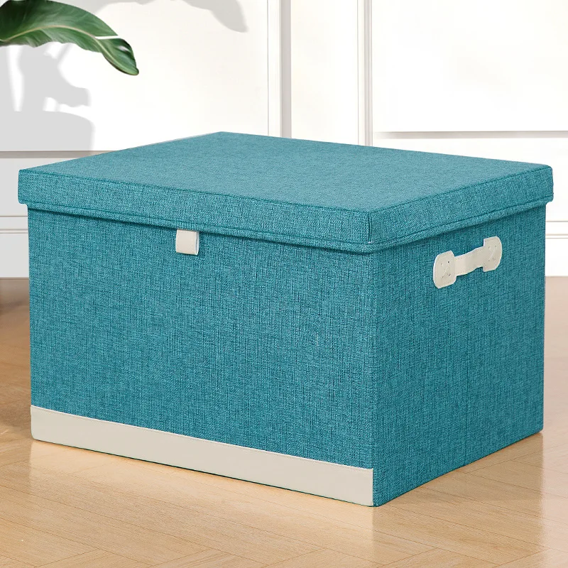 Cotton Linen Folding Storage Box with Lid Closet Drawer Clothes Books Toys Sundries Quilts Organizer Laundry Basket for Wardrobe: L / Brown