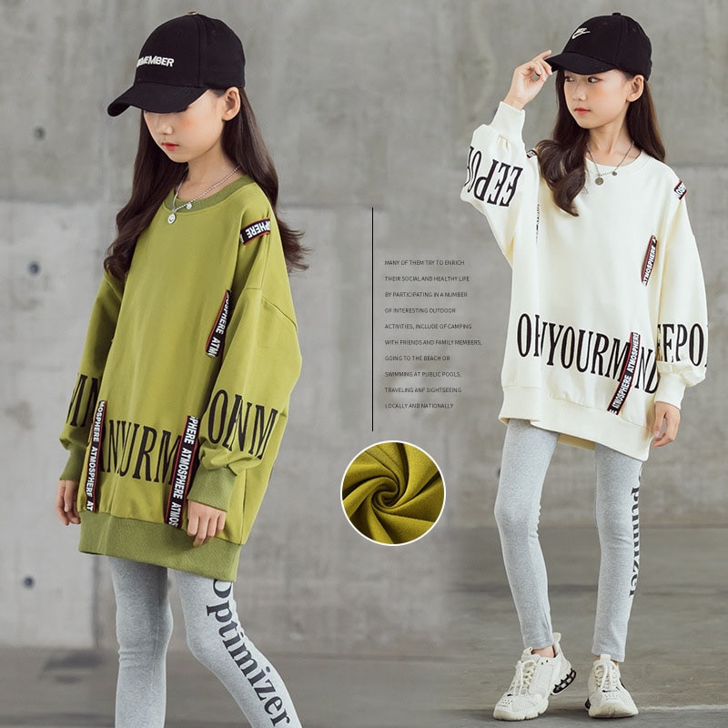 Småbørns sweatshirts til piger teenager hættetrøjer piger efterårs sweater skjorte børnetøj løse langærmede afslappede toppe 10 12 13y
