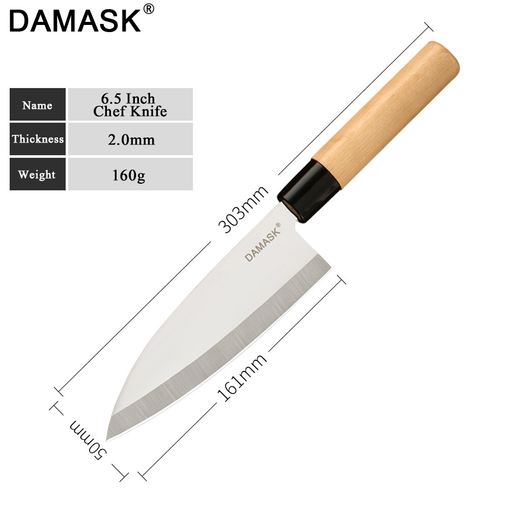 Damask køkkenkniv rustfrit stål knive sæt træskaft ultra skarp sashimi santoku chop kokkekniv madlavningstilbehør: 4.5 tommer kok