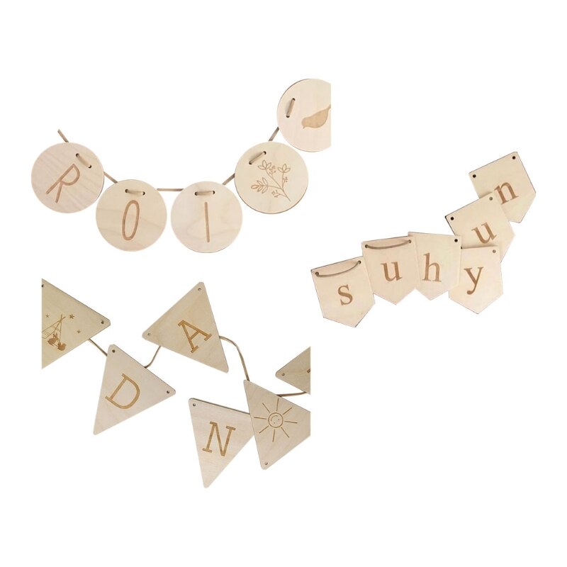 HX5D 1 Set Natuurlijke Houten Plakjes Tag Met Touw Basswood Letters Kaart Opknoping Banner Baby Kinderkamer Decoratie Verjaardag Hanger