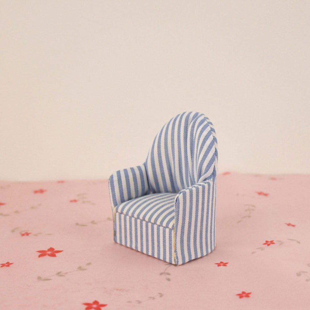 2 pièces 1/12 bleu rayure motif canapé chaise jouets artificiels Micro décors photographie mise en page accessoires en bois ornements pour maison de poupée M
