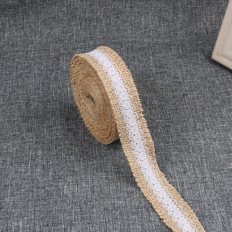 2 Meters/partij 25 Mm Jute Jute Hessische Lint Met Witte Kanten Rand Vintage Rustieke Bruiloft Decoratie Diy Handgemaakte Ambachten Lint: Style 4