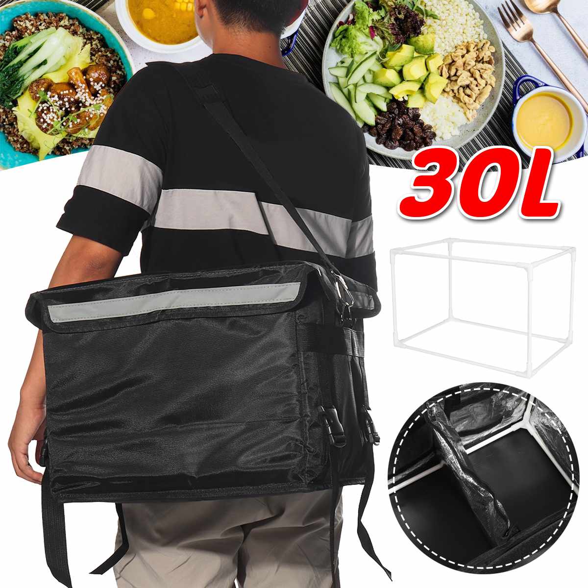 30L Extra Large Cooler Bag Car Ice Pack Insulated Thermal Lunch Pizza Bag Fresh Food Container Refrigerator Bag