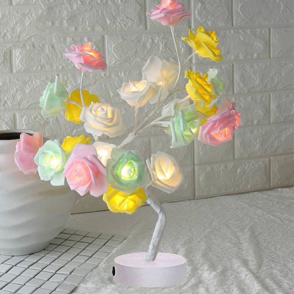 LED Simulation Lamp Rose Flower Tree Shape USB Port Battery Powered Decorative LED Garden Party Desktop Decor Light