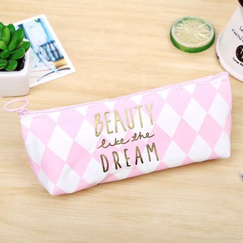 Pink canvas pencil case large capacity Kawaii pen case for girls school Pencil cases student stationery box cute Storage bag: B3