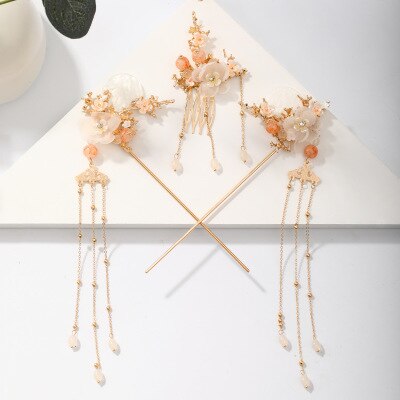 Ancient style headdress fringed ancient costume headdress women's hair ornament daily antique hairpin Hanfu hair ornament access: Jewelry set B