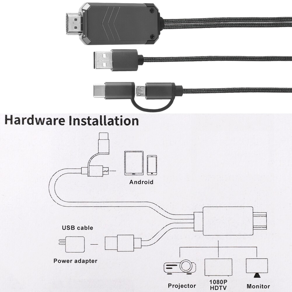 Usb-tyyppi c/micro usb-hdmi-kaapelisovitin android-puhelimeen televisioon projektori näyttö 1080p hdtv-peilaus latauslinja