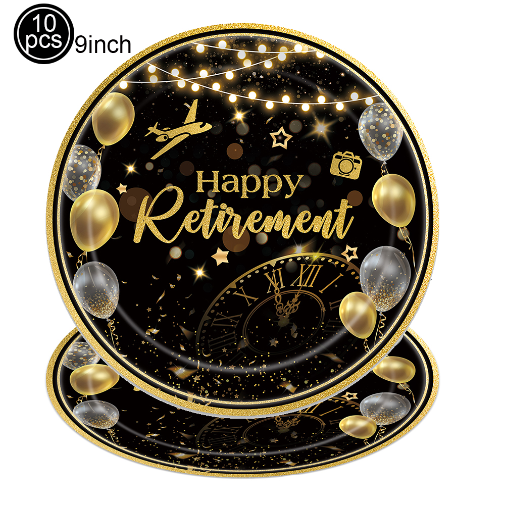 Retirement Party Decoration Black and Gold Plate Cup Napkin Retirement Table Decorations for Retirement Party Men and Women