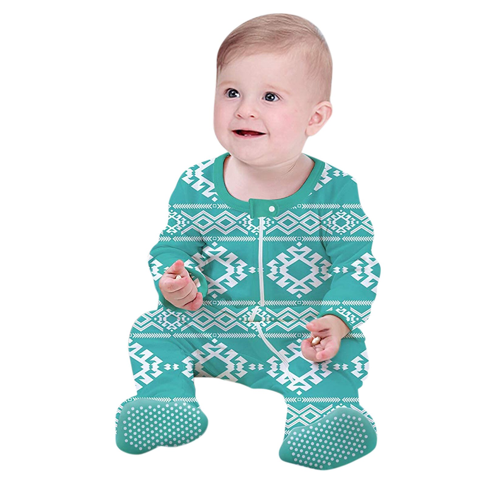 Kleinkind Baby Junge Mädchen Raute Drucken Schlafanzug Baby Mädchen Langarm Schläfer Reißverschluss Trittspielanzug Gesamt Baby Kleidung