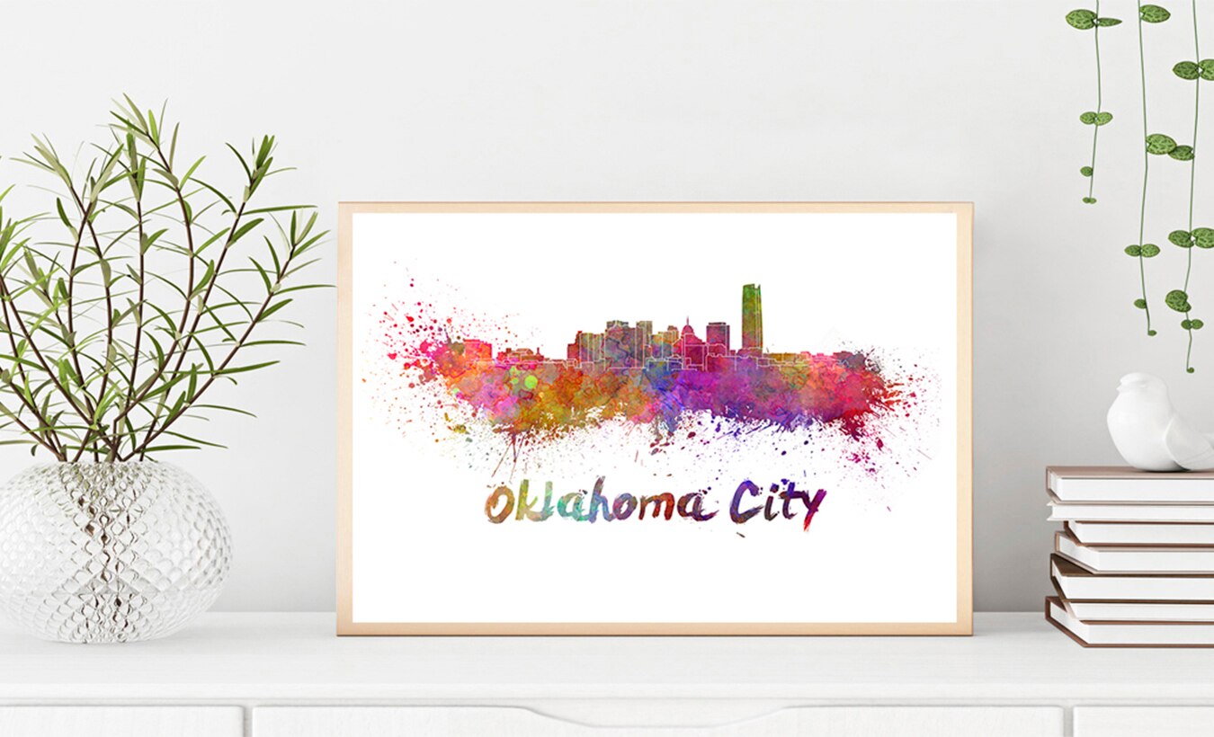 Oklahoma City Skyline Poster-Art Print Home Decor Monumenten Stad-Wall Art Poster Reizen Landschappen