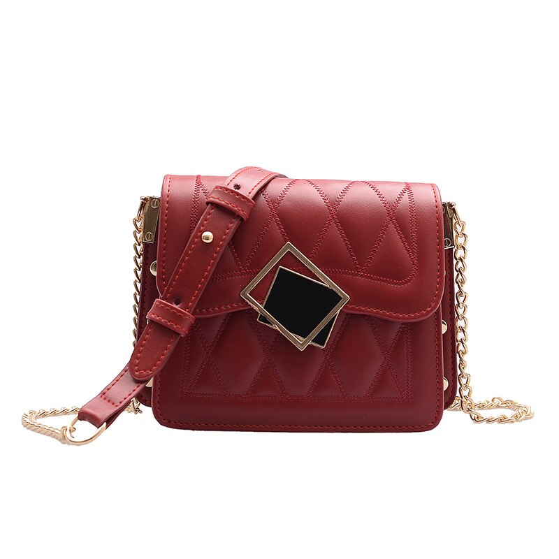 Chain Pu Leather Shoulder Bags for Women Small Crossbody Simple Special Lock Female Travel Handbags: B - Red