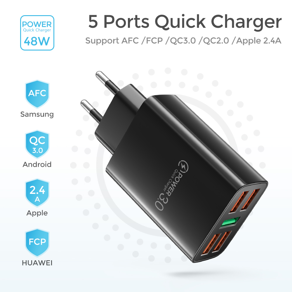 5 portów ładowarka USB szybkie ładowanie 3.0 4.0 48W szybkie ładowanie dla iPhone 13 12 Pro Max 11 Samsung Xiaomi Huawei ładowarki do telefonów ściennych