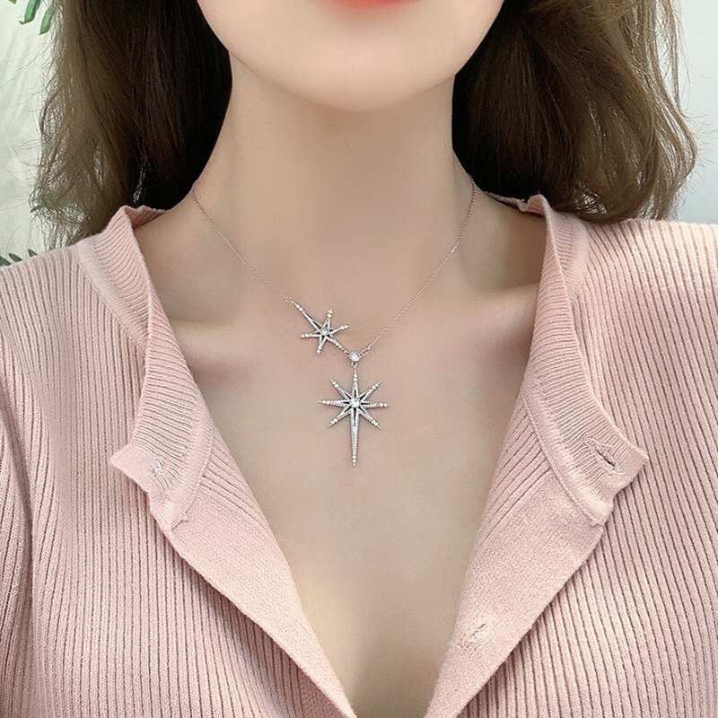Charm Star Lab Diamond cz pendant 925 sterling silver Party Wedding Pendant chain necalace for women Bridal Jewelry
